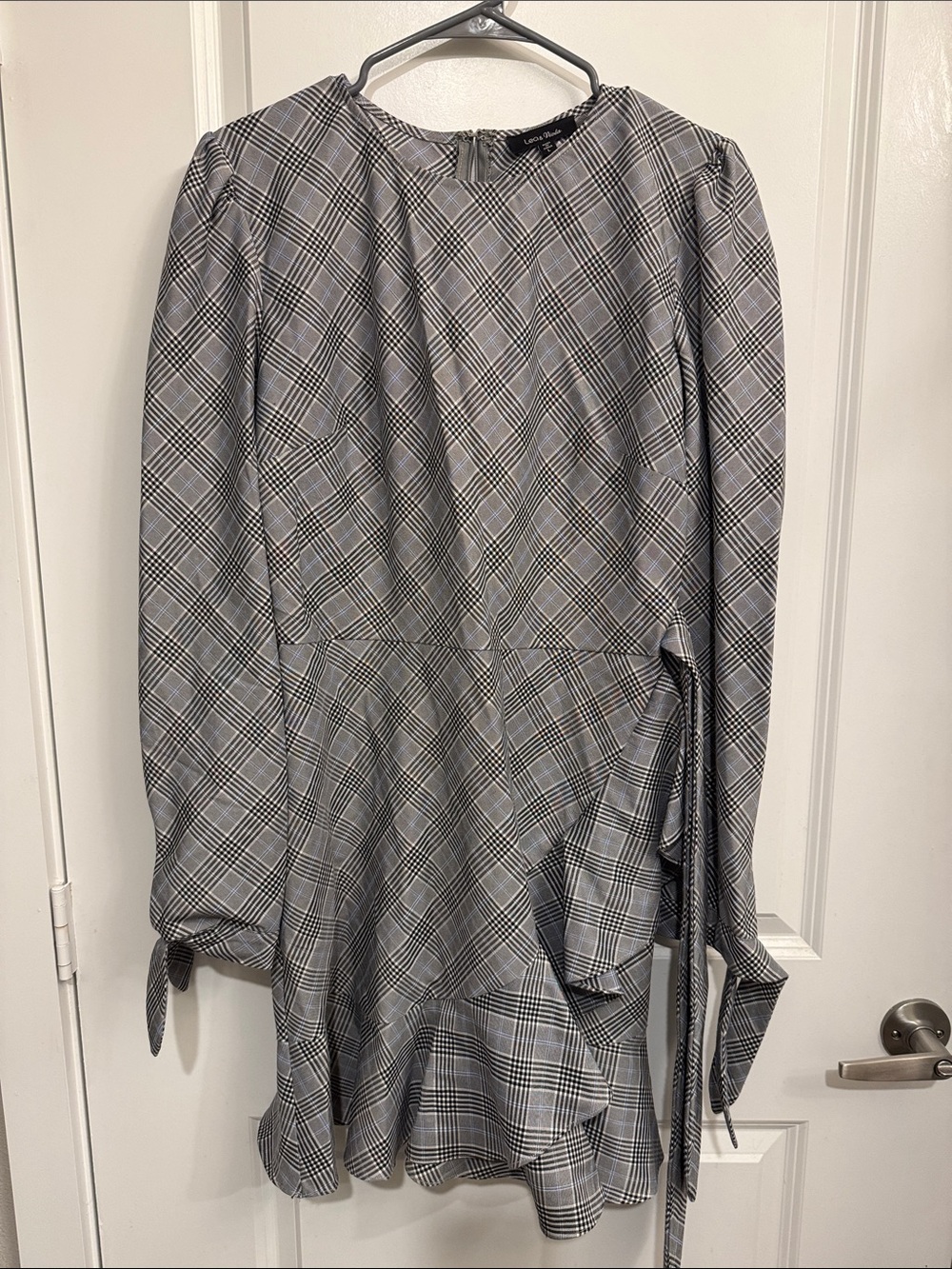 Lea & Viola Gray Plaid Button-Down Tunic with Side Tie